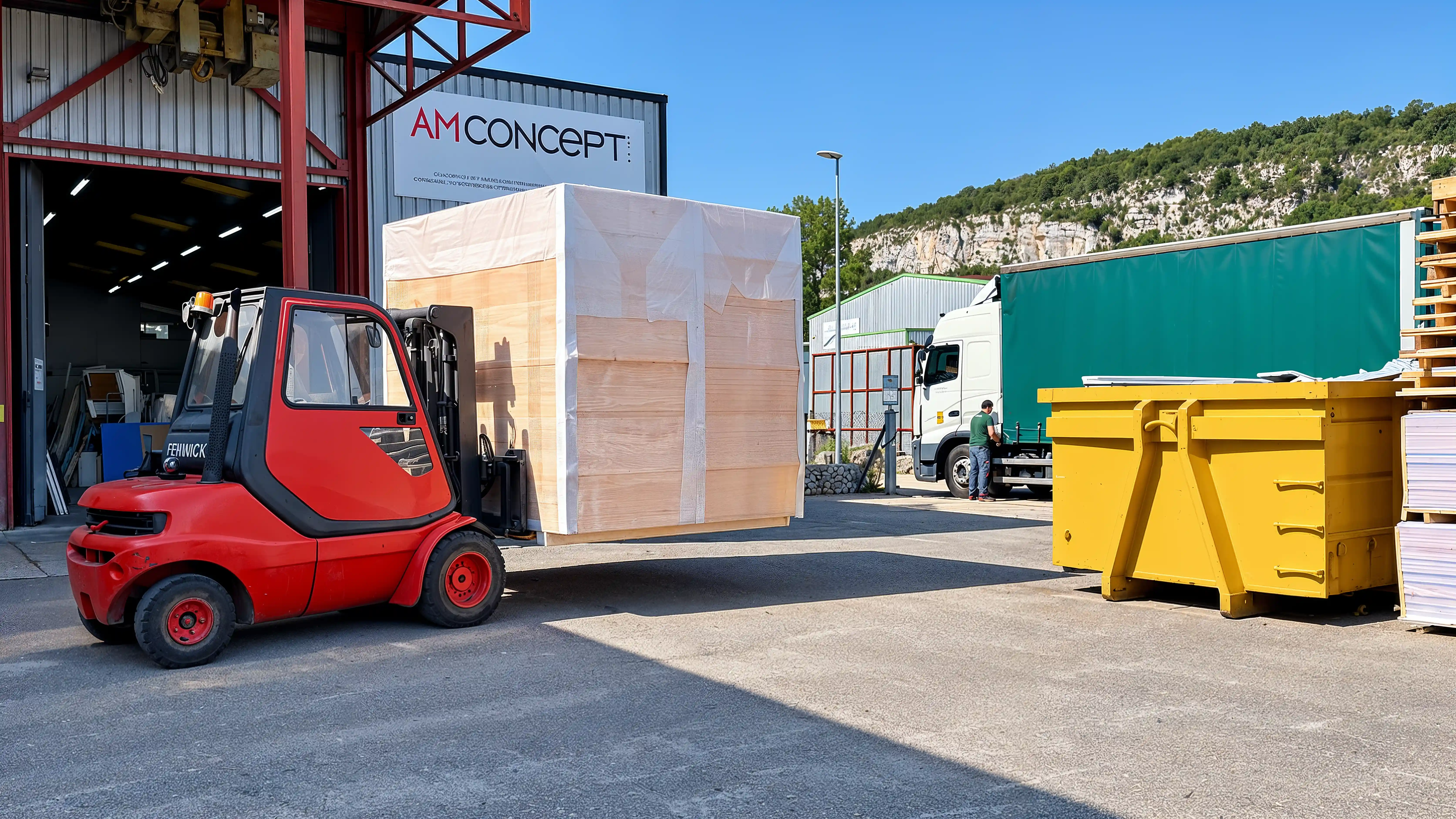 Vue générale de l’atelier AM CONCEPT et de ses zones de stockage